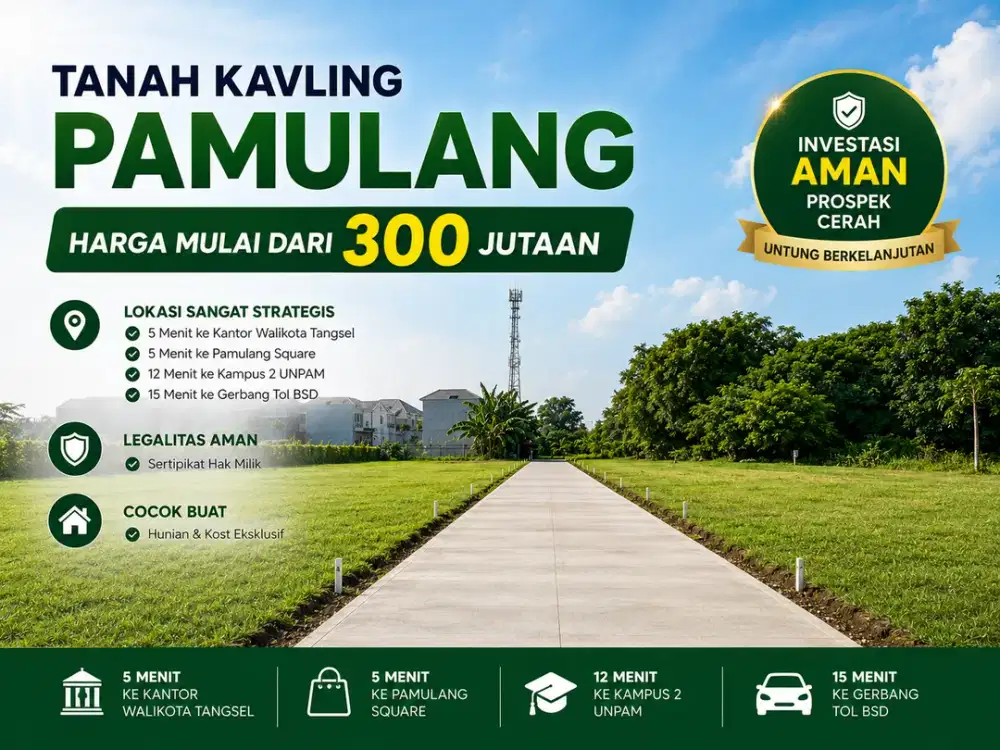Tanah Murah Strategis, 5 Menit ke Kantor Walikota Tangsel, SHM