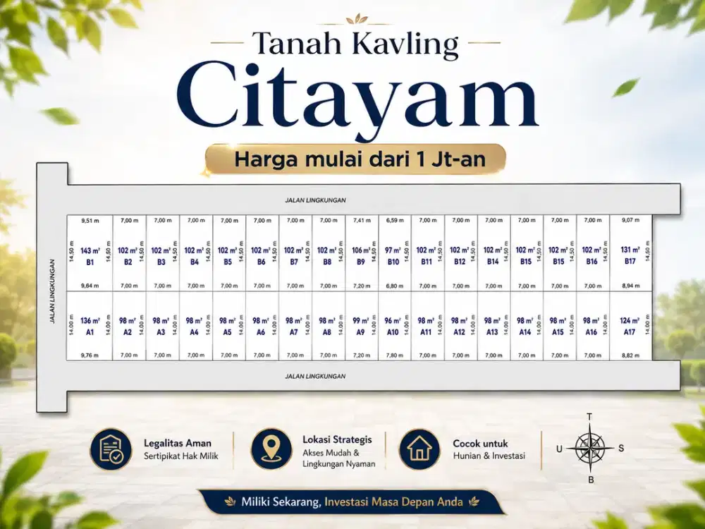 Kavling Murah 1 Jt-an, Dekat ke Stasiun Citayam, SHM