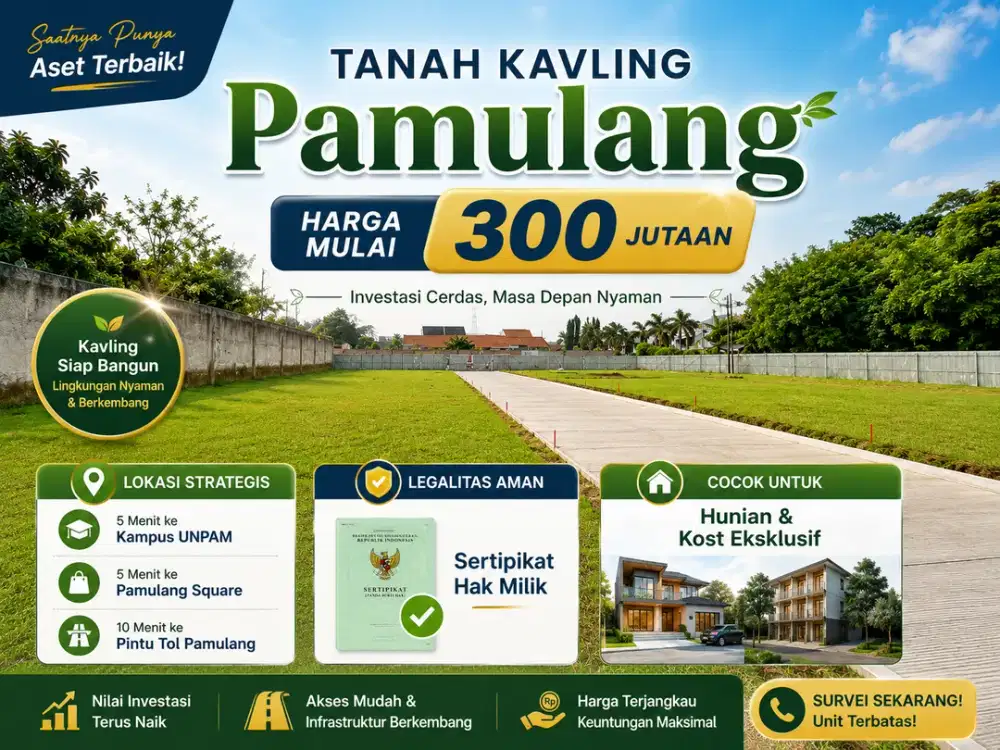 Tanah Strategis Dekat Kampus UNPAM, Terima SHM per Unit