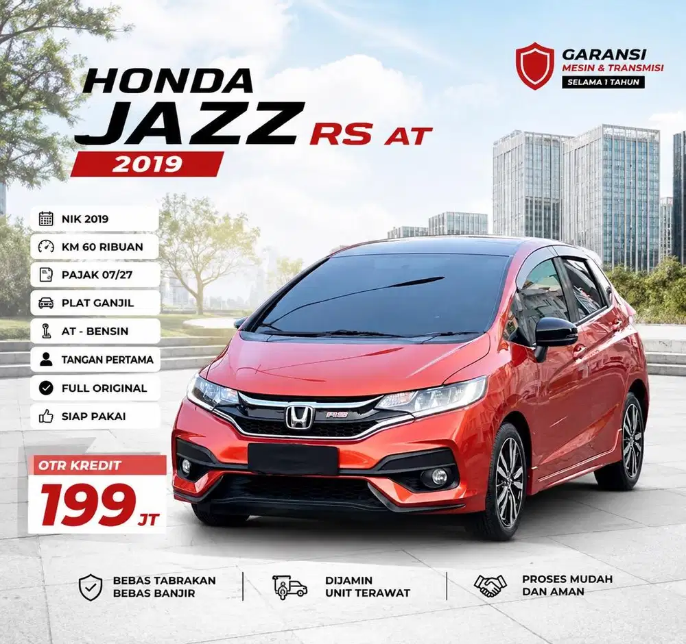Honda Jazz RS AT Nik 2019 Garansi 1 Tahun Mesin dan Transmisi