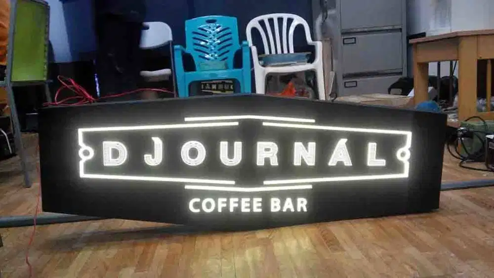 Neon box sign papan nama menu huruf timbul letter aneka Stiker Kaca