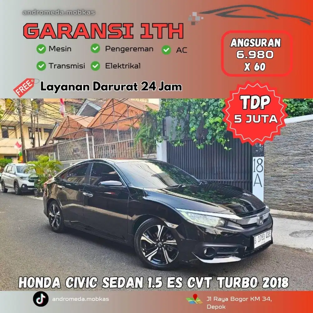 TDP TERMURAH 5 JT HONDA CIVIC SEDAN 1.5 ES CVT TURBO 2018 ISTIMEWA
