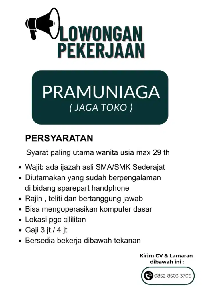 Loker Pramuniaga (jaga toko)