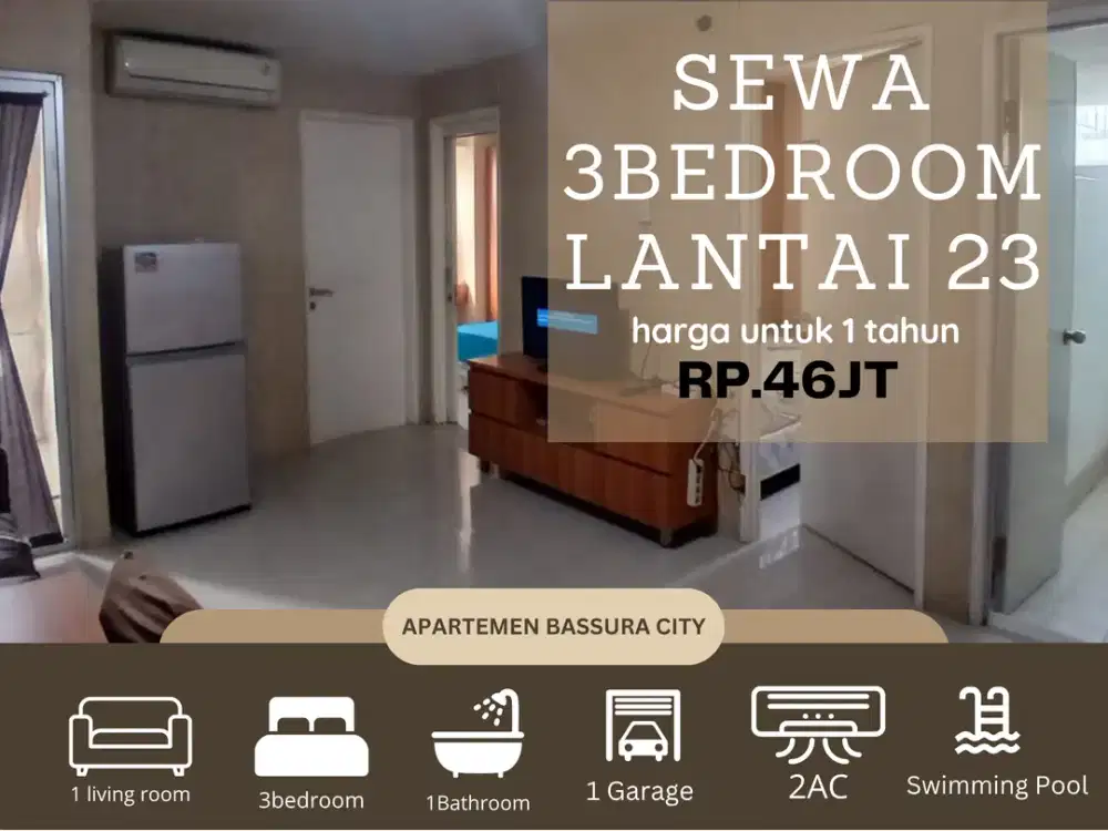 sewa 3kamar full furnis bulanan fasilitas terlengkap apartemen bassura city