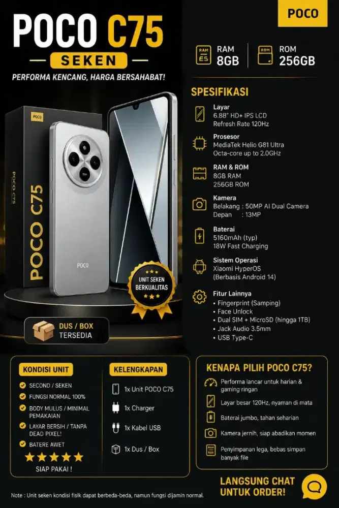 Poco C75 Fullset Ram 8 Rom 256 GB
