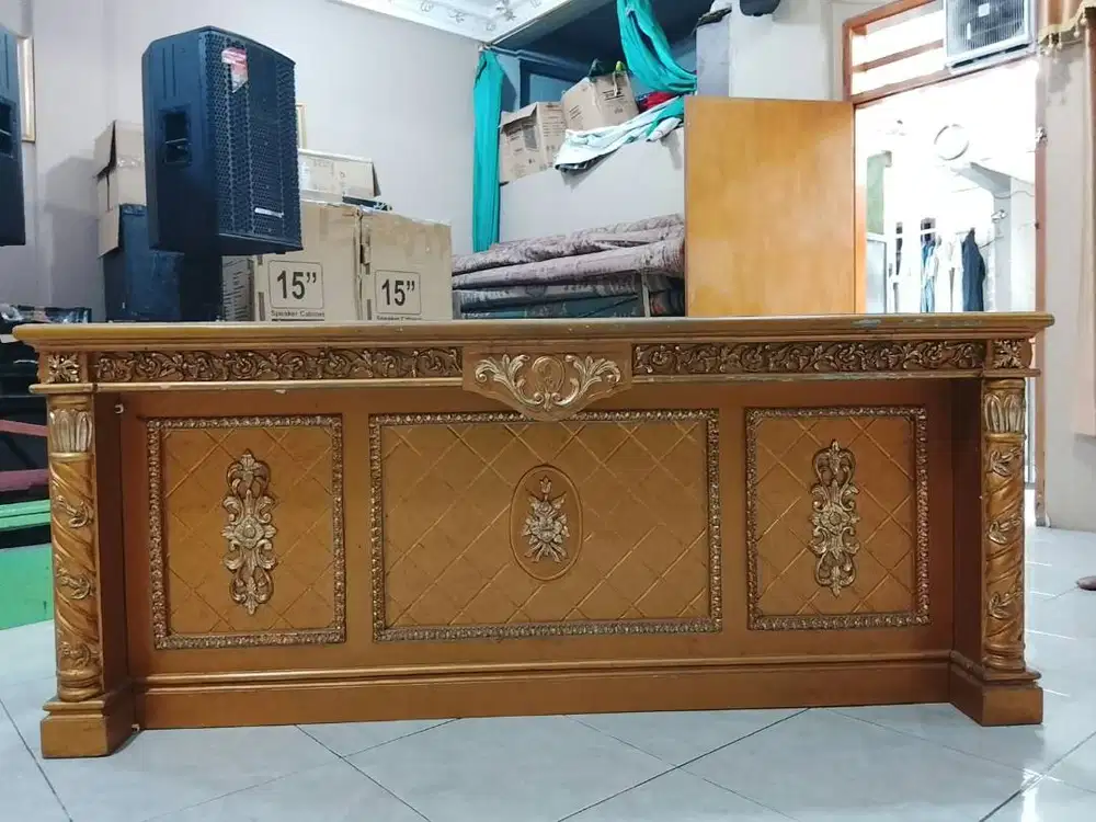 Meja kantor kayu jati ukiran meja receptionist
