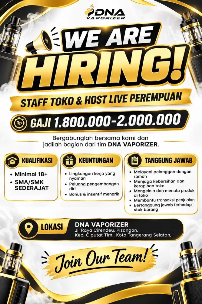 LOWONGAN KERJA STAFF TOKO & HOST LIVE