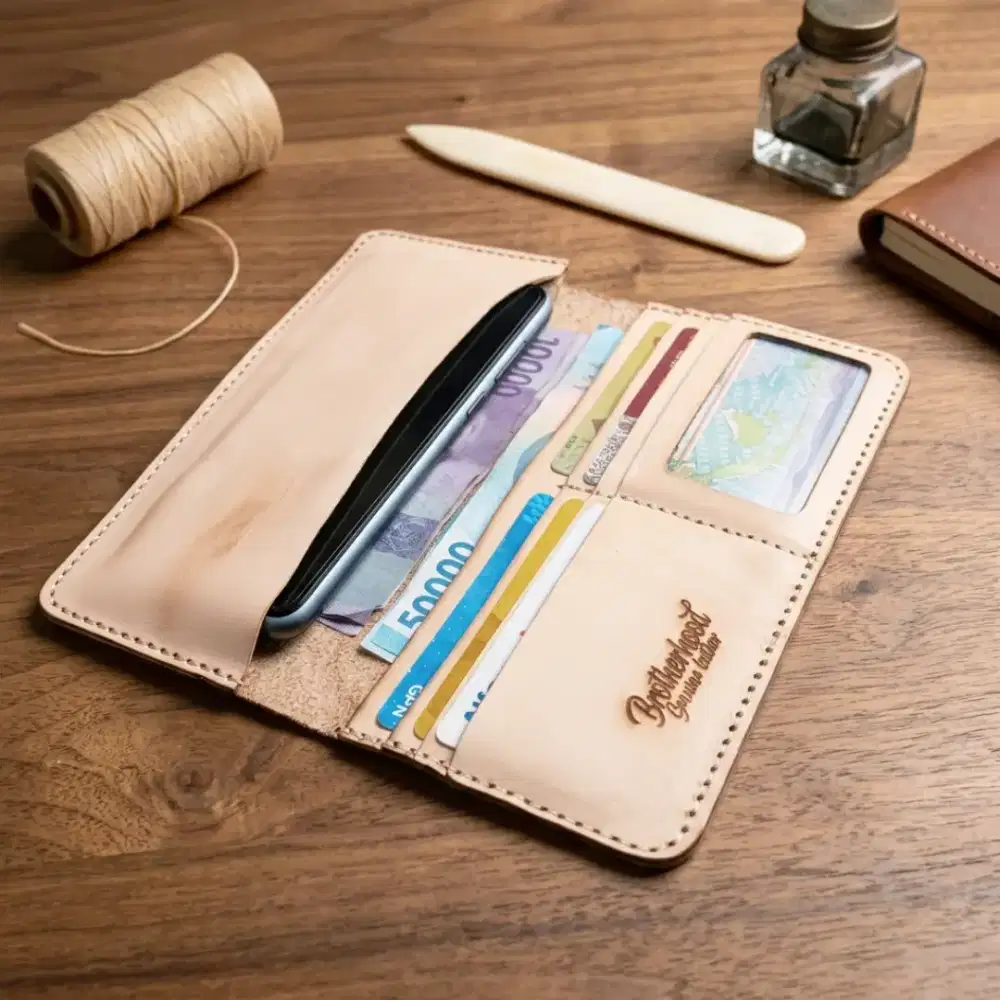 Dompet panjang full kulit sapi jenis vegtan jahit tangan