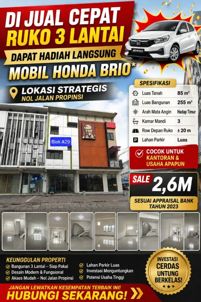 Beli Ruko dapat hadiah langsung Honda Brio