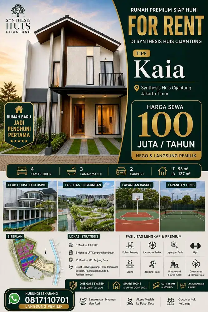Disewakan Rumah Baru 2lt Komplek (SYNTHESIS HUIS) Cijantung Jaktim