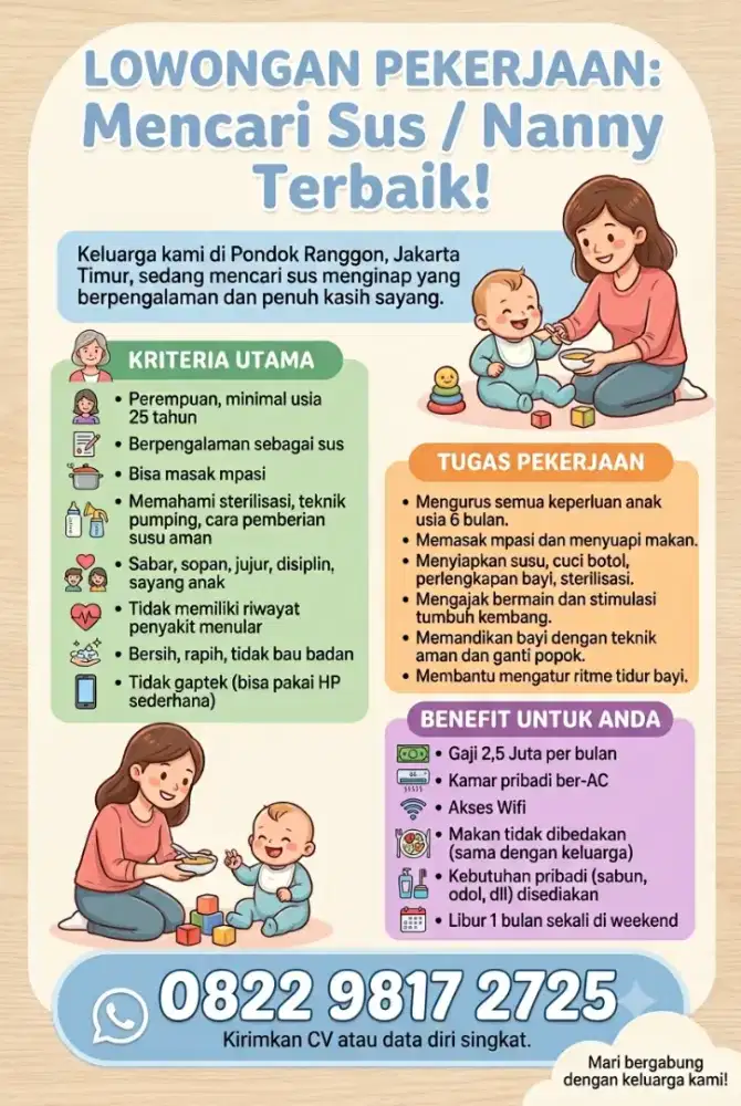 Lowongan Sus/Nanny/ART momong butuh segera