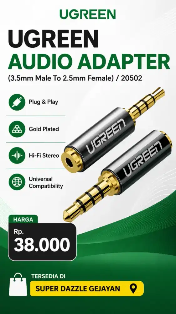 UGREEN AUDIO ADAPTER JACK 3.5MM MALE TO 2.5MM FEMALE (20502)