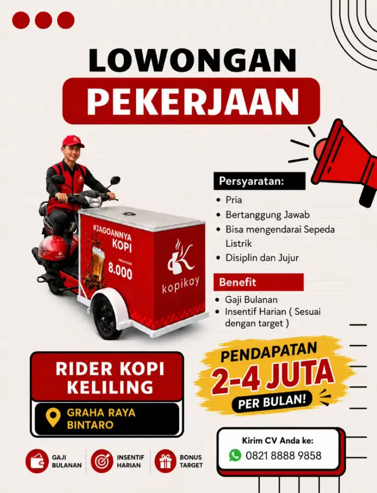 Dibutuhkan barista kopi keliling sepeda listrik