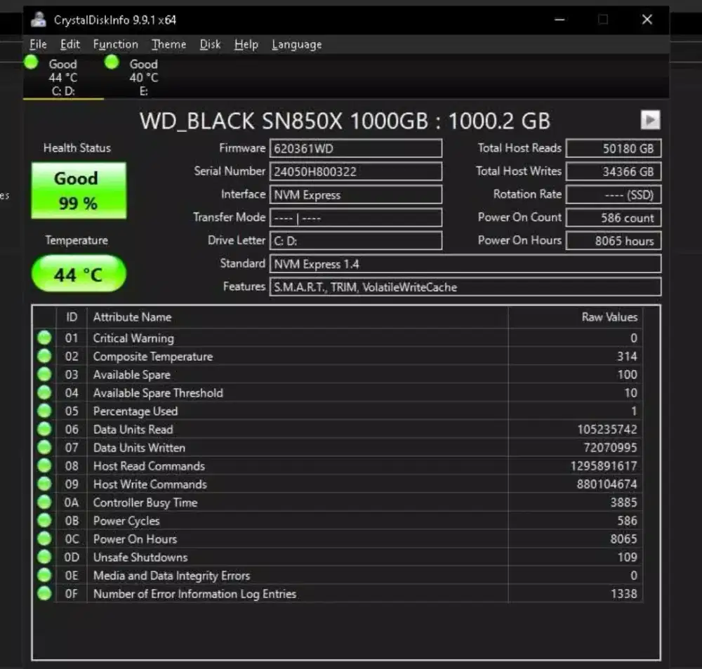 SSD WD BLACK SN 850X BEKAS