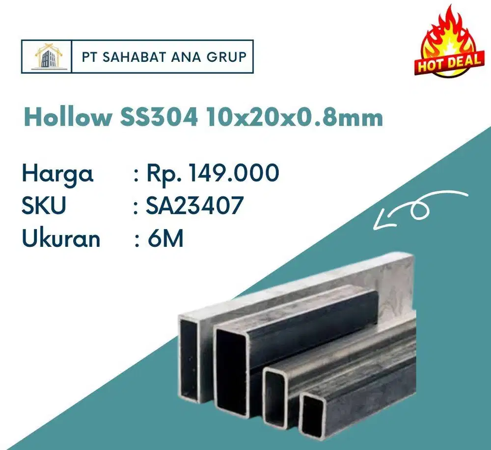 Hollow SS304 10x20x0.8mm