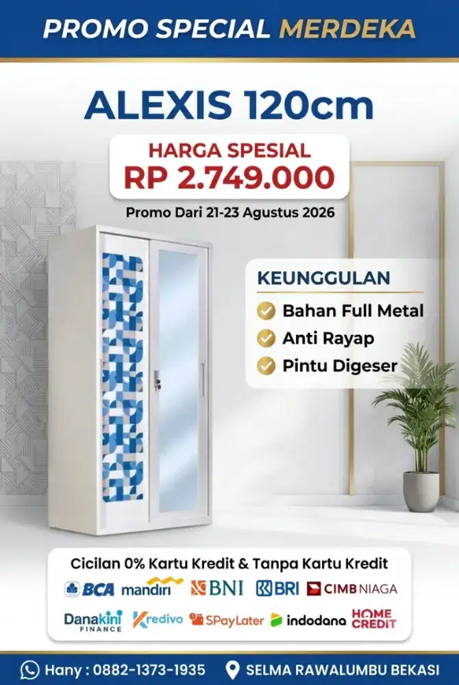 Murah Lemari Sliding Metal uk 120cm
