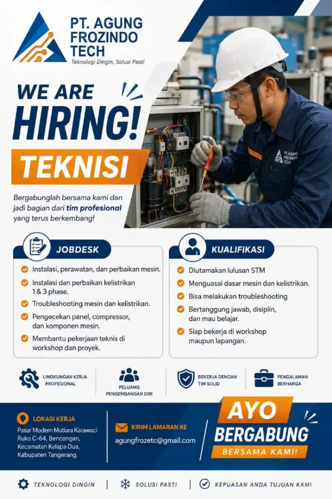 Dicari teknisi pengalaman / non pengalaman
