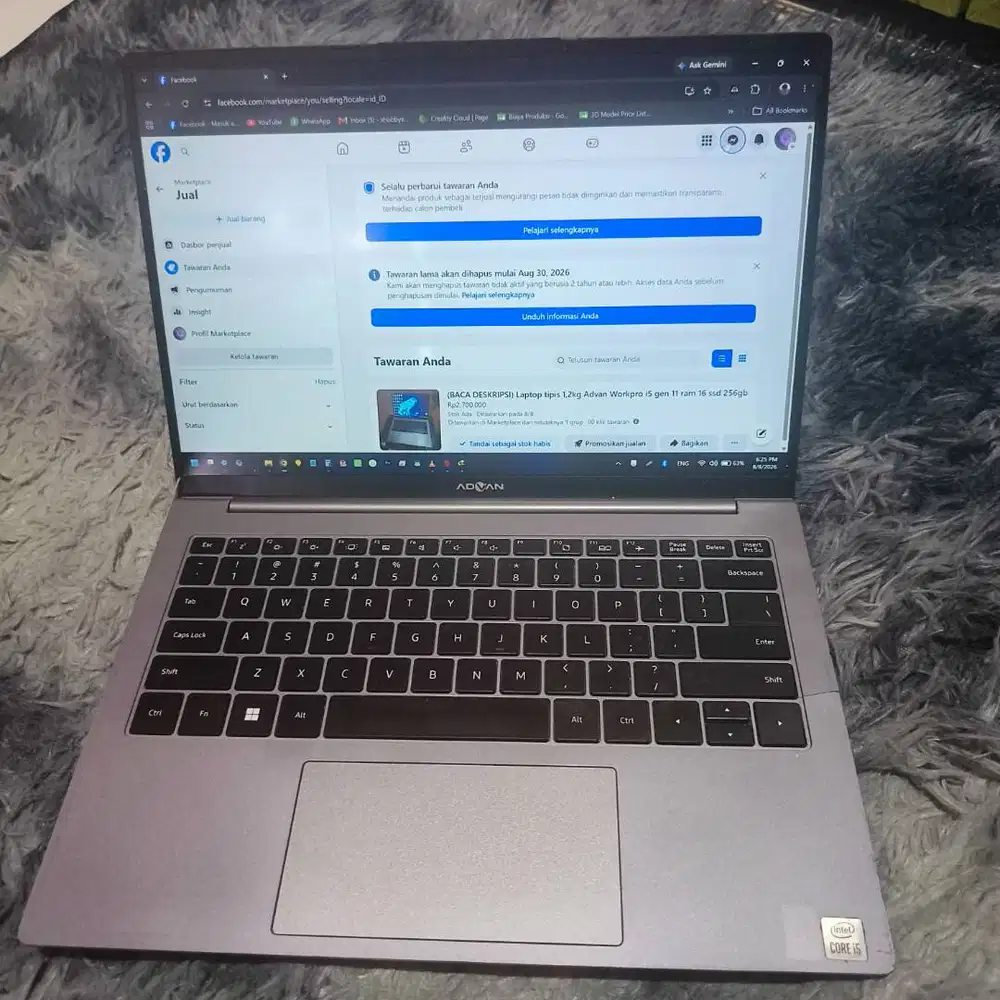 (BACA DESKRIPSI) Laptop tipis 1,2kg Advan Workpro i5 gen 11 ram 16 ssd