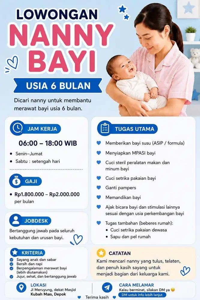 LOWONGAN NANNY BAYI (USIA 6 BULAN)