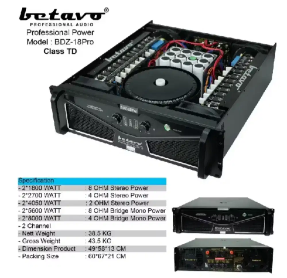 Power amplifier Betavo bdz 18pro professional 7650Watt