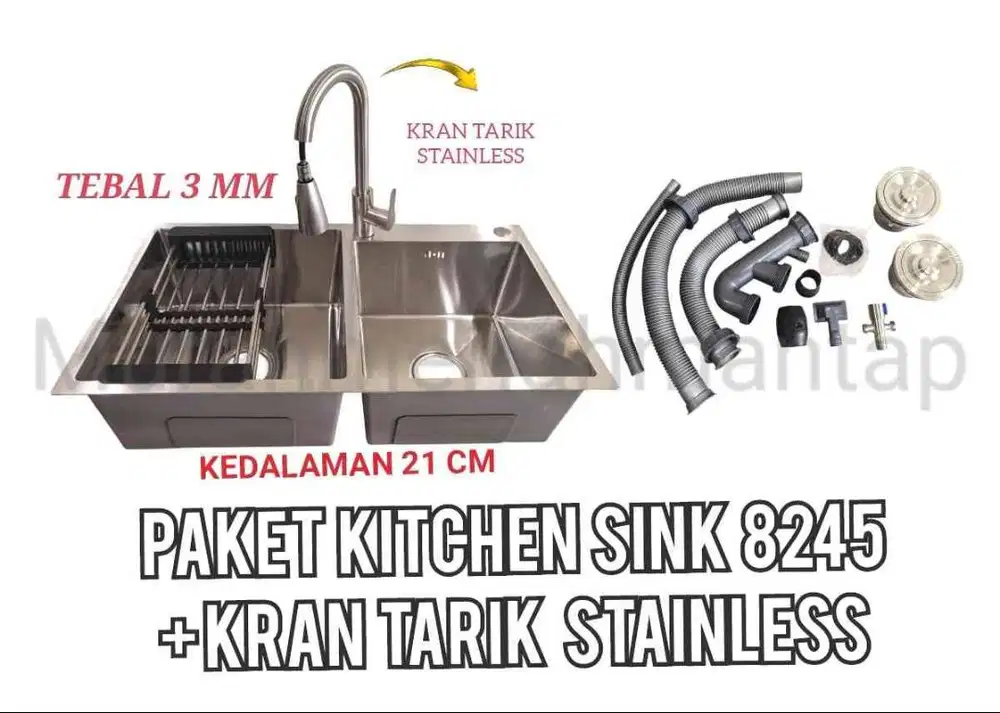 PAKET KITCHEN SINK STAINLESS STEEL 8245  + KRAN TARIK STAINL