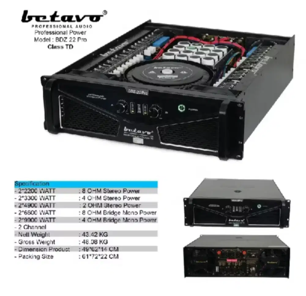 Power amplifier Betavo bdz 22pro professional 6600Watt