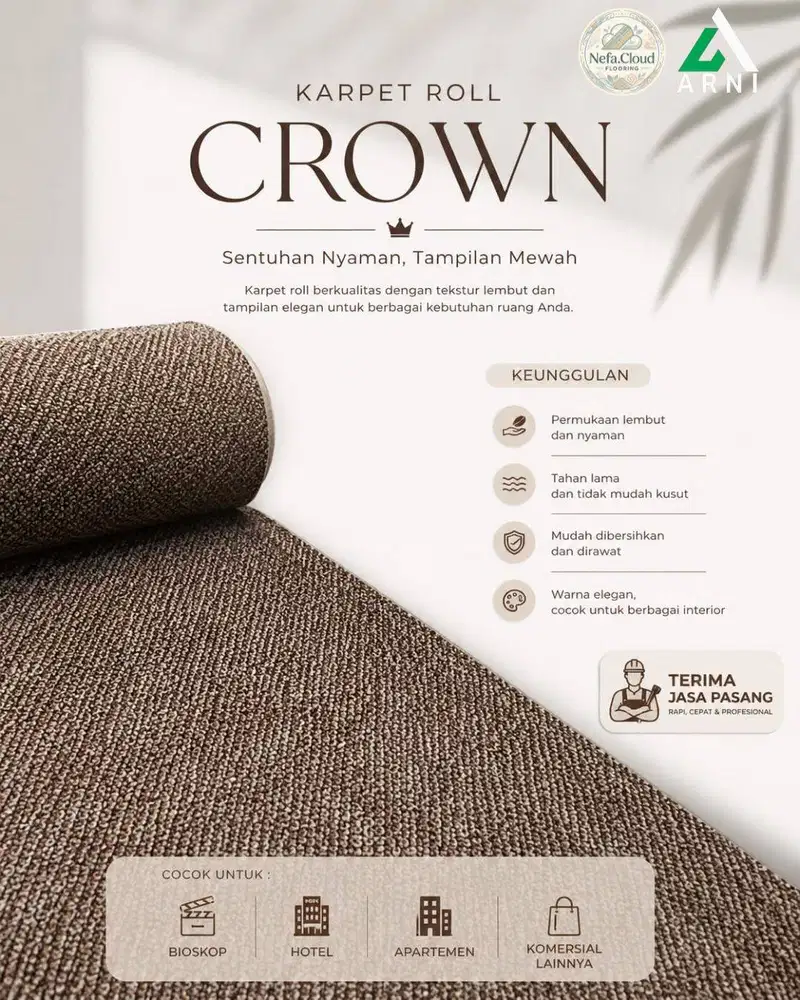 Karpet Roll Crown / Karpet Lantai Untuk Kantor, Hotel - Mudah Pasang