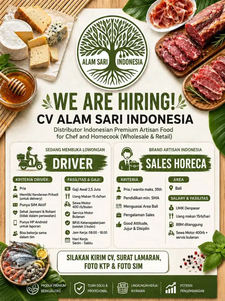 Lowongan kerja di bagian driver dan bagian sales horeca