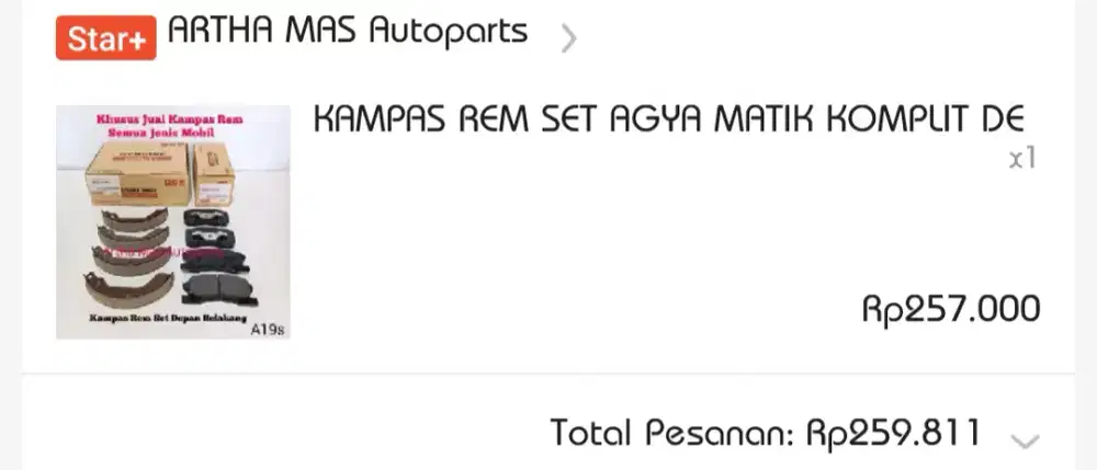 Set kampas rem mobil agya