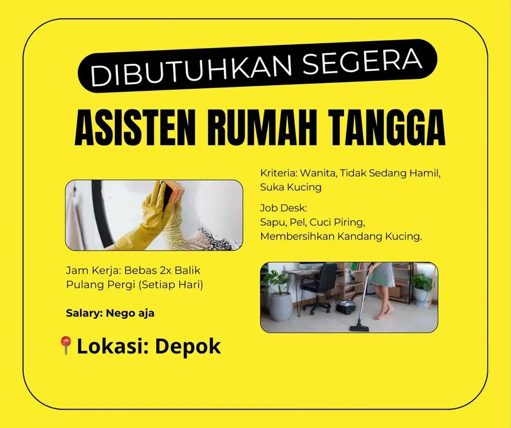 DIBUTUHKAN SEGERA ART PULANG PERGI