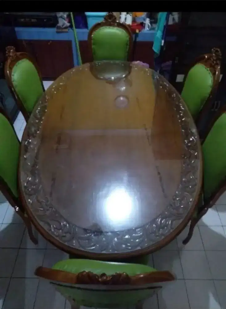 Meja makan 1 set 6 kursi Jati asli