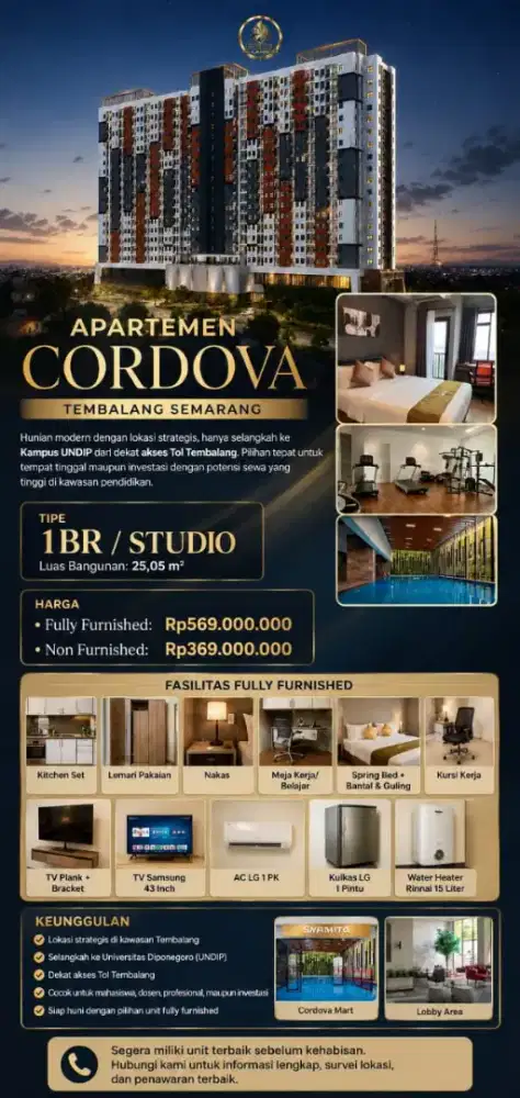 Apartment Cordova UNDIP TEMBALANG SEMARANG TERMURAH READY SIAP HUNI