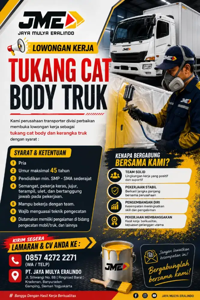 Dibutuhkan Tukang Cat Mobil atau Truk