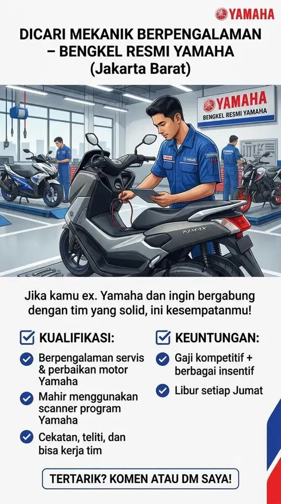 Dicari MEKANIK EX-YAMAHA