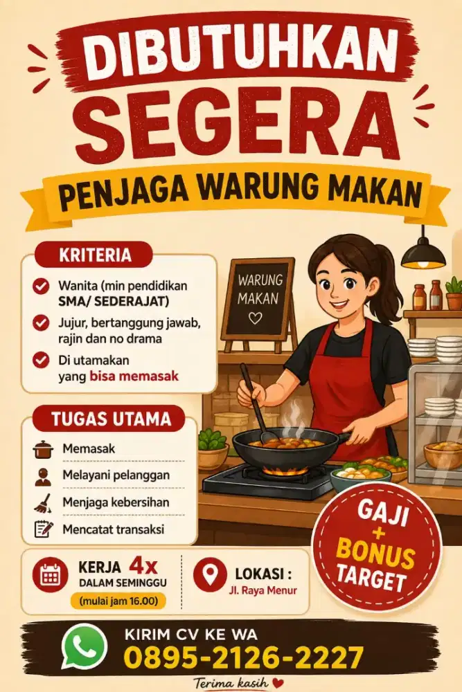 Lowongan pekerjaan penjaga warung makan