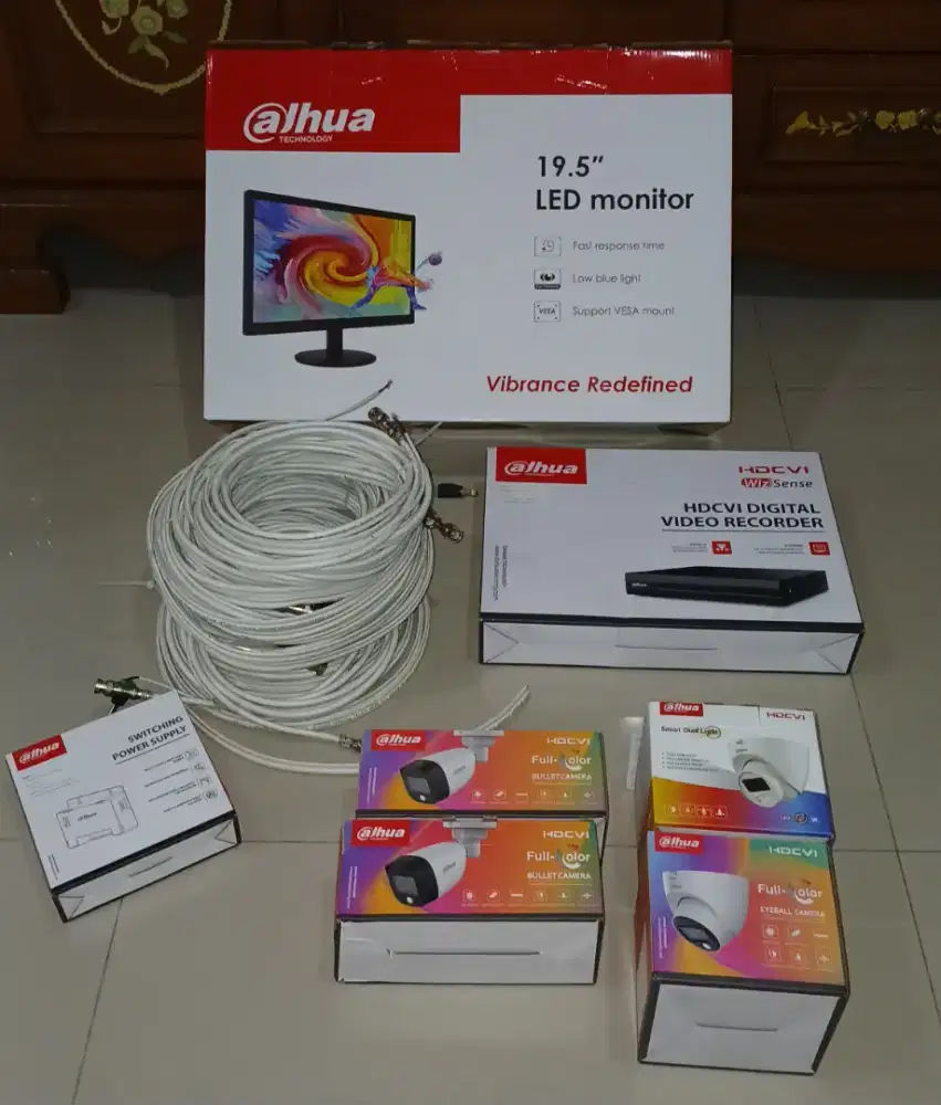 Paket CCTV Dahua Full Color 4 Kamera + Monitor LED 19.5 Inch