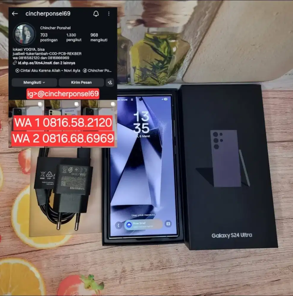 Jual  hp likenew samsung S24 ULTRA 12/512 garansi resmi free ADAPTOR