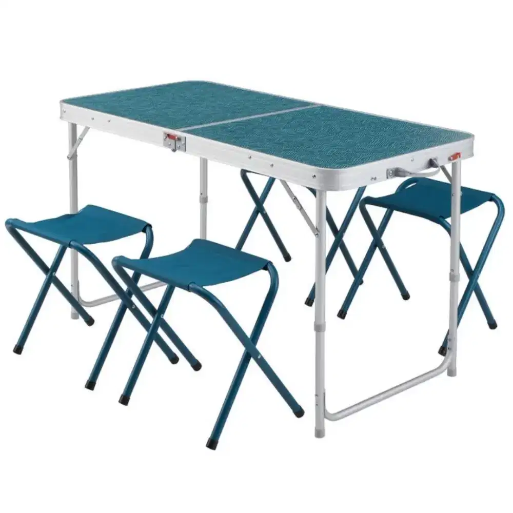 Meja kemah lipat 4 bangku meja camping table set Quechua Decathlon