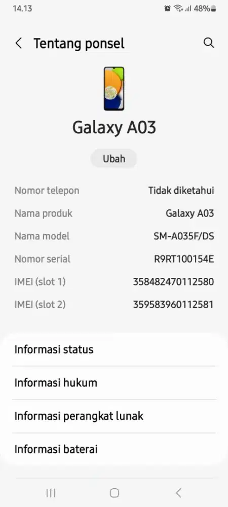 Samsung a03 ram 4 hitam mulus