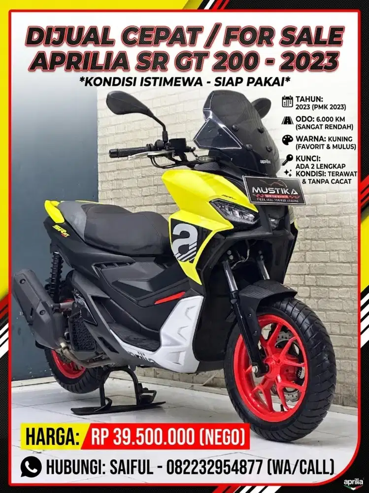 Odo 6rb Istimewa!!Aprillia SR GT pmk 2023 Plat L Warna Favorit-Mustika