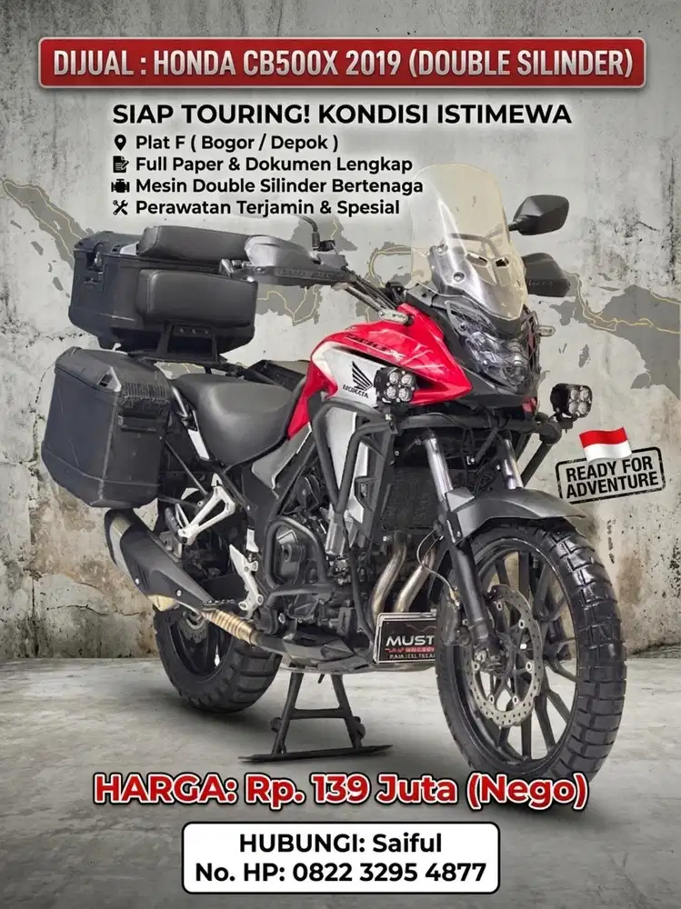 Perfect Condition!!Honda CB500X 2019 Plat F Full Paper Mulus-Mustika