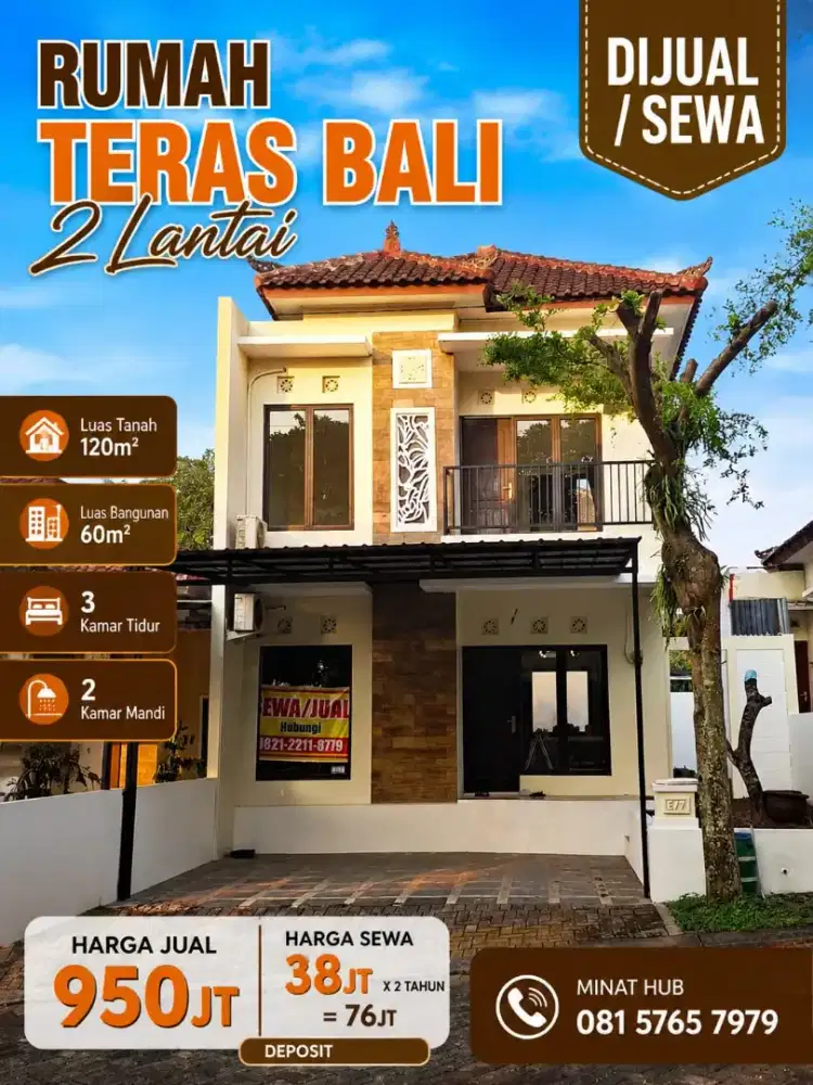 DIJUAL/DISEWAKAN TERAS BALI 2LT MURAH DIBAWAH HARGA PASAR