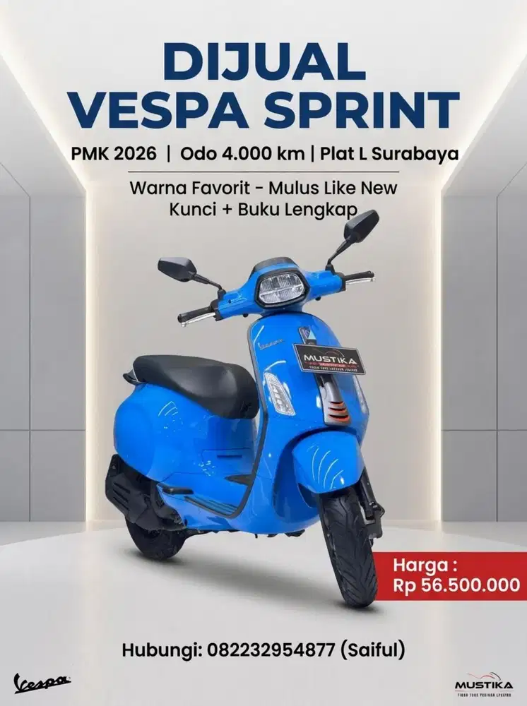 Odo 4rb Simpenan!!Vespa Sprint S spido TFT 2026 Plat L Mulus-Mustika