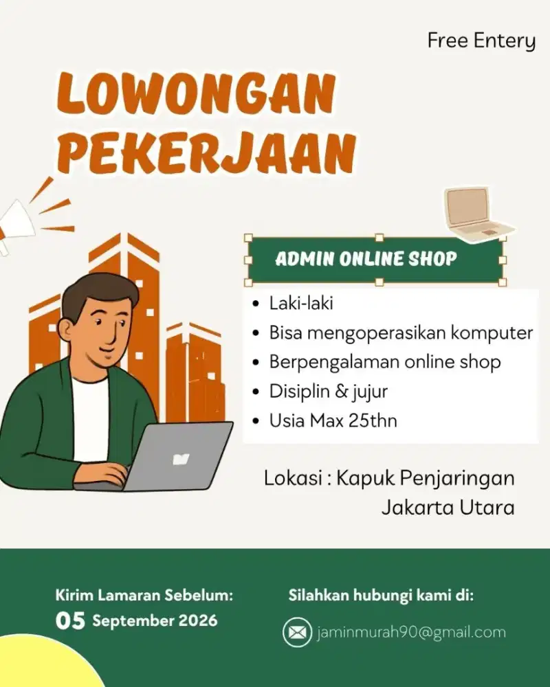 Dibutuhkan Admin Olshop Laki-laki
