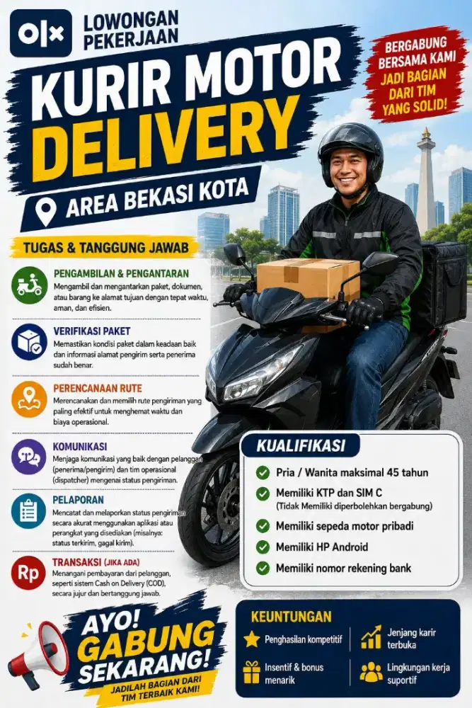 KURIR MOTOR PENGANTARAN AREA BEKASI KOTA