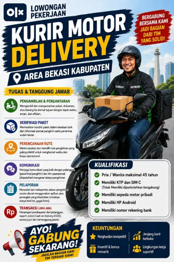 KURIR MOTOR DELIVERY AREA KABUPATEN BEKASI