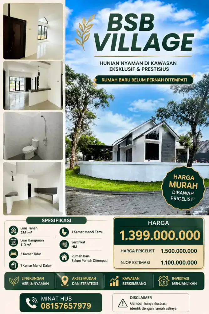 DIJUAL RUMAH BARU BSB VILLAGE HALAMAN LUAS CEPAT SEGERA