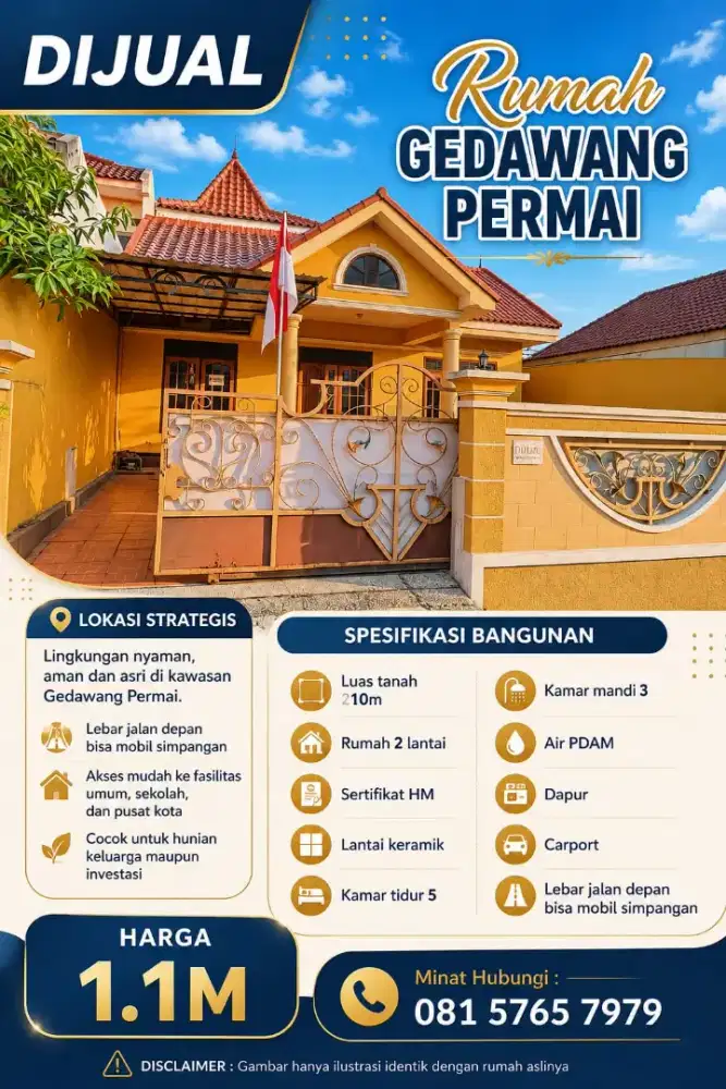 DIJUAL RUMAH LUAS 2LT VIEW UNTUNG GEDAWANG PERMAI