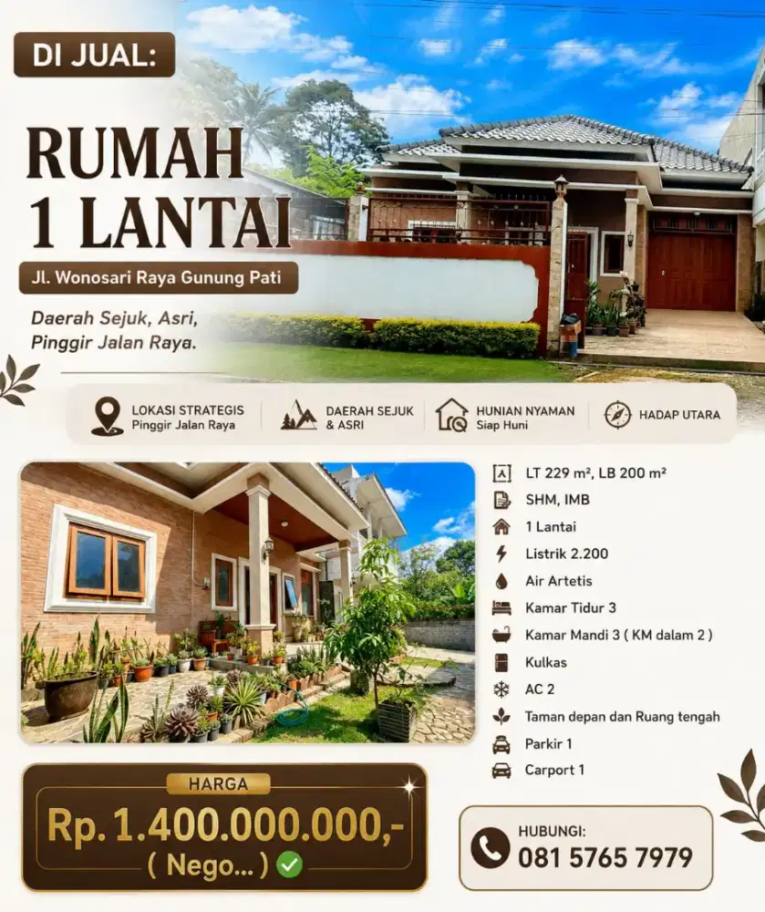 DIJUAL RUMAH 1LT WONOSARI GUNUNGPATI