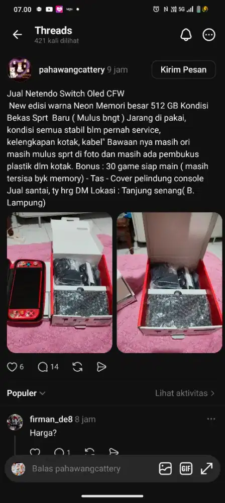 Dijual cepat nitendo swich OLED DPW warna neon 512Mb